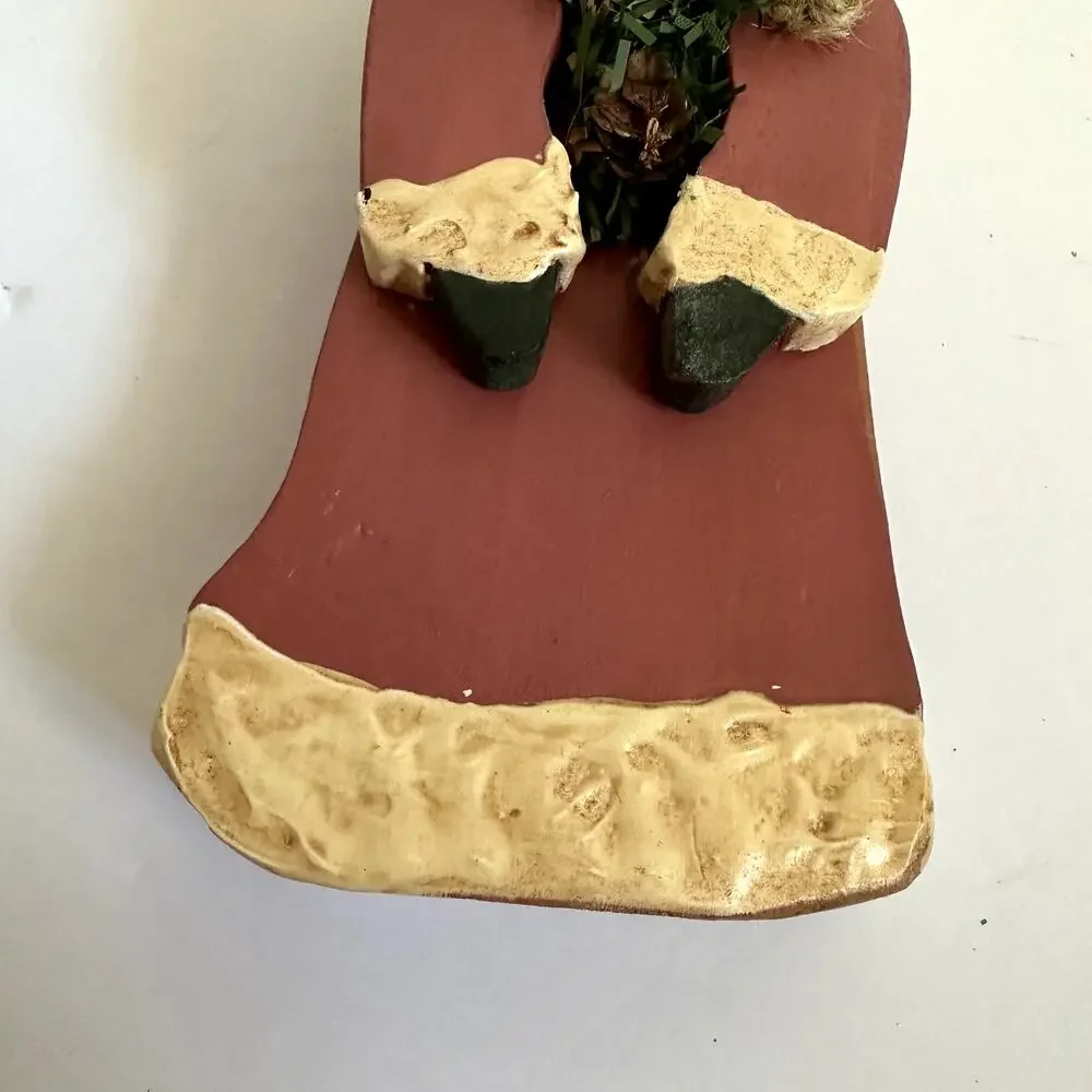 Santa Claus Christmas Decoration Tree Ornament Handmade Vintage Wooden Rustic